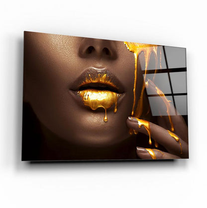 Gold Kadın Dudağı Yatay Cam Tablo