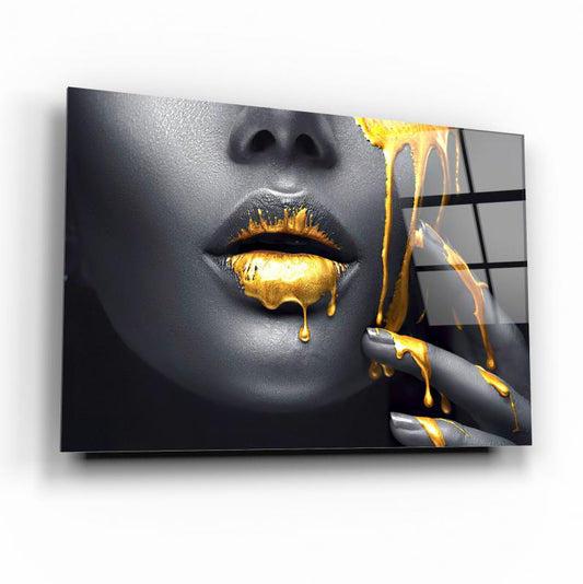 Gold Kadın Dudağı Yatay Cam Tablo
