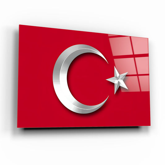 Türk Bayrağı Yatay Cam Tablo