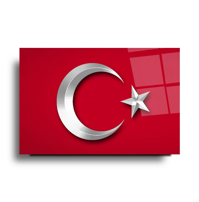 Türk Bayrağı Yatay Cam Tablo