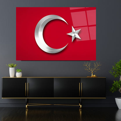 Türk Bayrağı Yatay Cam Tablo