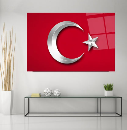 Türk Bayrağı Yatay Cam Tablo