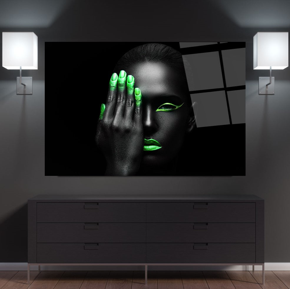 Neon Kadın Yatay Cam Tablo