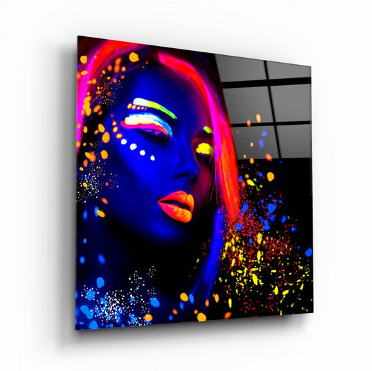 Neon Kadın Kare Cam Tablo