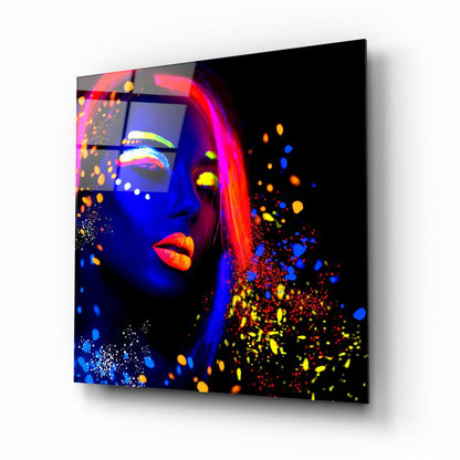 Neon Kadın Kare Cam Tablo