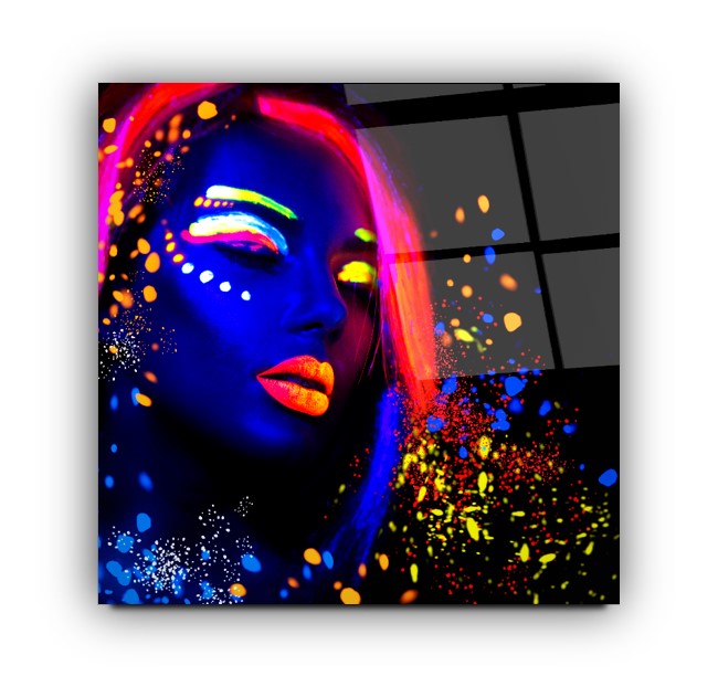 Neon Kadın Kare Cam Tablo