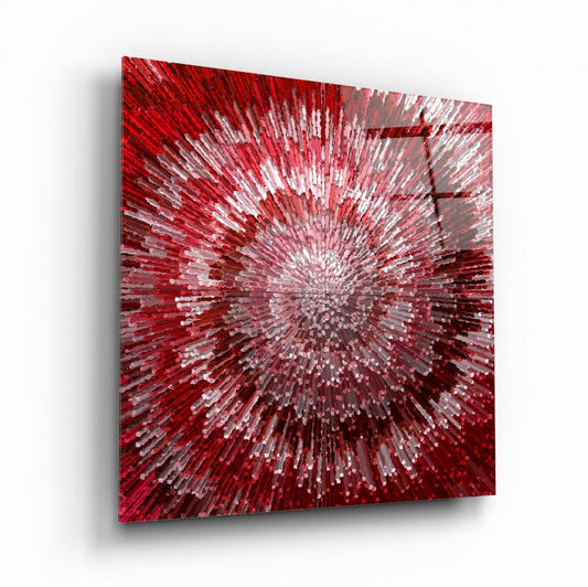 Soyut Kırmızı Kare Cam Tablo