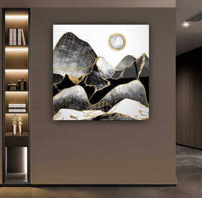 Dağ Manzara Kare Cam Tablo