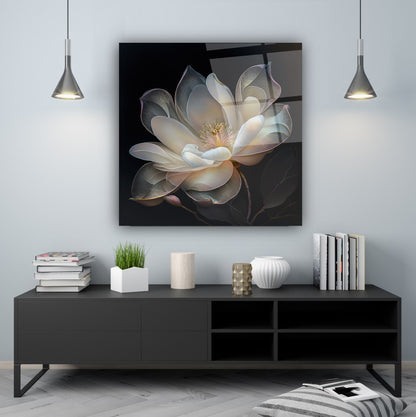 Lotus Çiçek Kare Cam Tablo