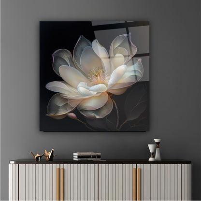 Lotus Çiçek Kare Cam Tablo