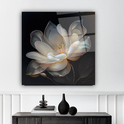 Lotus Çiçek Kare Cam Tablo