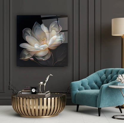 Lotus Çiçek Kare Cam Tablo
