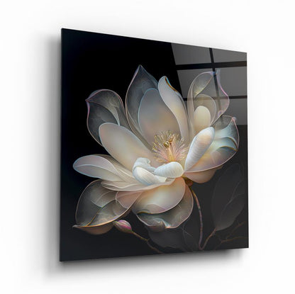 Lotus Çiçek Kare Cam Tablo