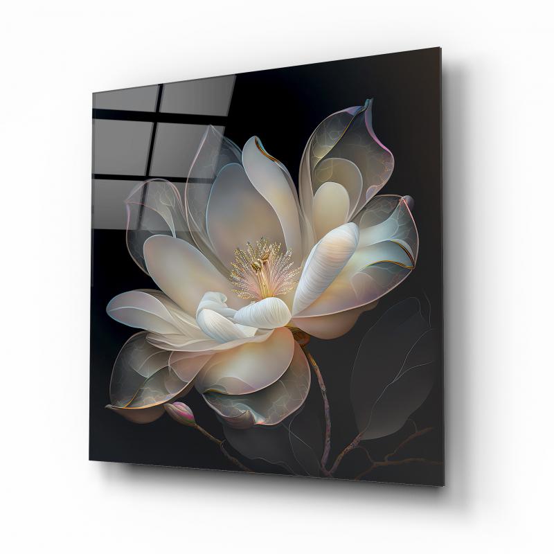Lotus Çiçek Kare Cam Tablo