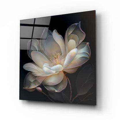 Lotus Çiçek Kare Cam Tablo
