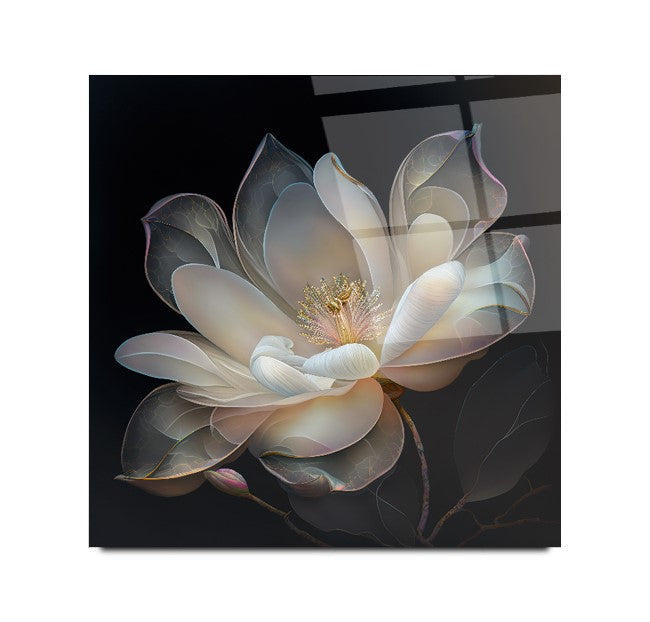 Lotus Çiçek Kare Cam Tablo