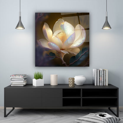 Lotus Çiçek Kare Cam Tablo