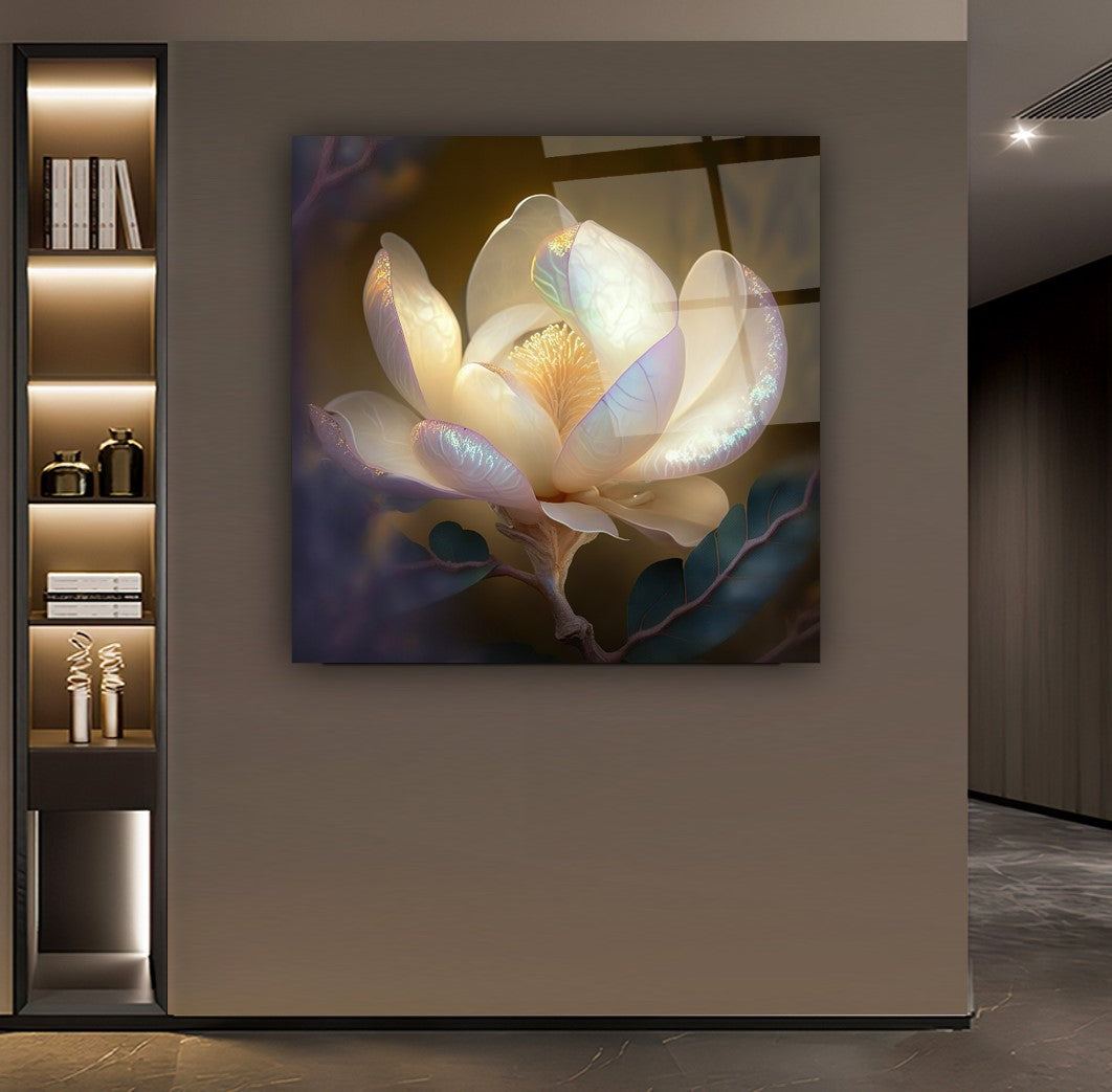 Lotus Çiçek Kare Cam Tablo