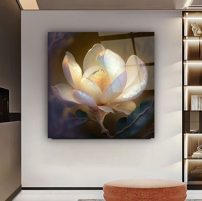Lotus Çiçek Kare Cam Tablo