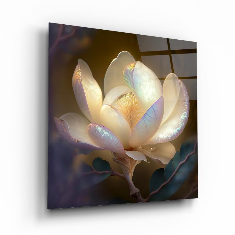 Lotus Çiçek Kare Cam Tablo