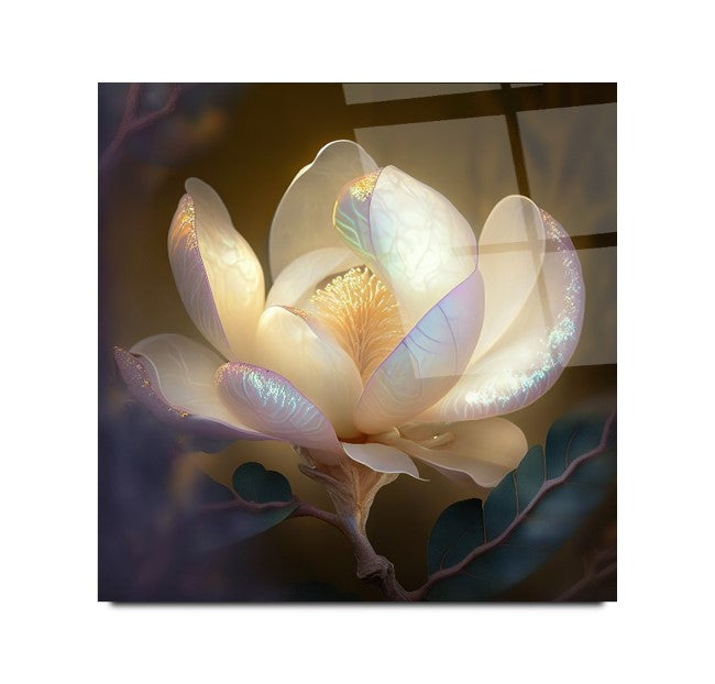 Lotus Çiçek Kare Cam Tablo