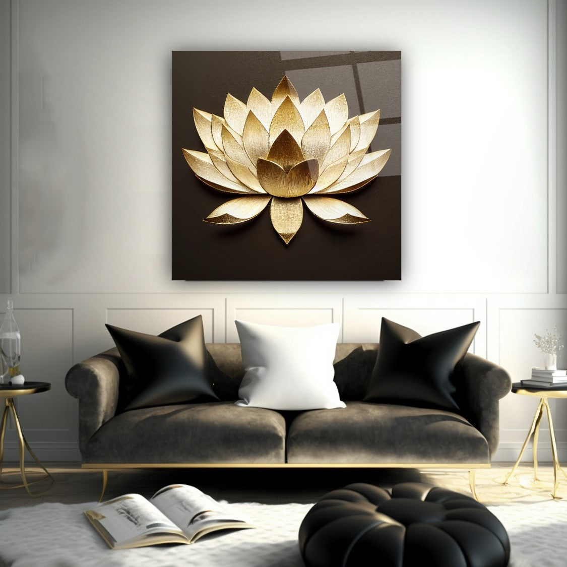 Lotus Çiçek Kare Cam Tablo