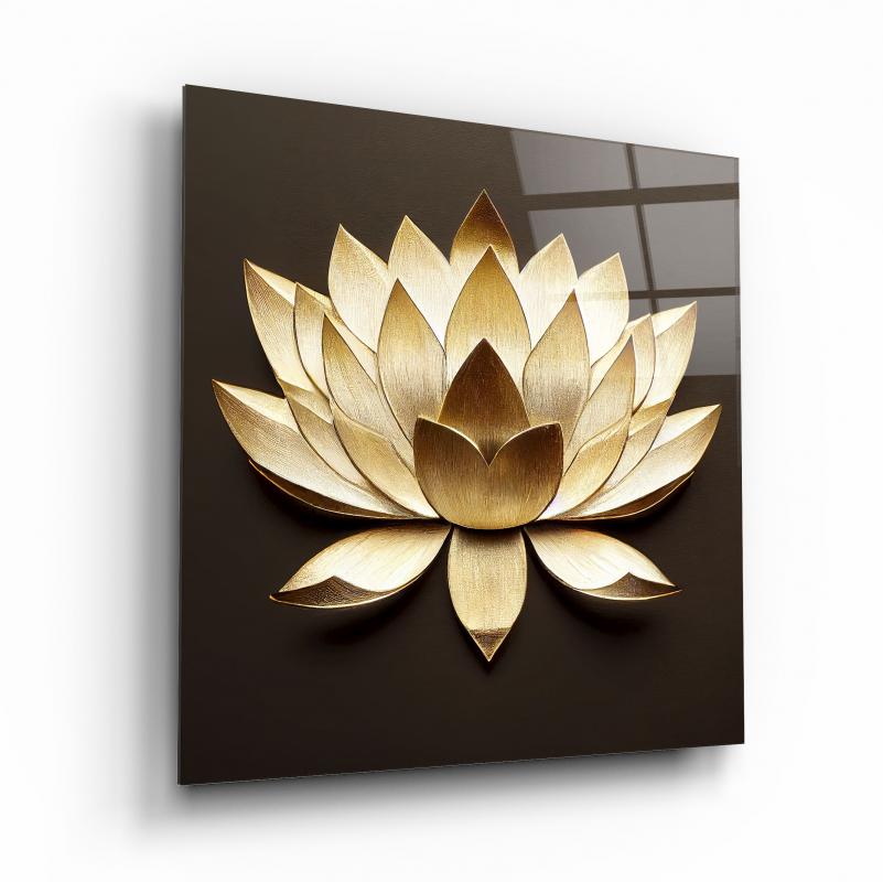 Lotus Çiçek Kare Cam Tablo