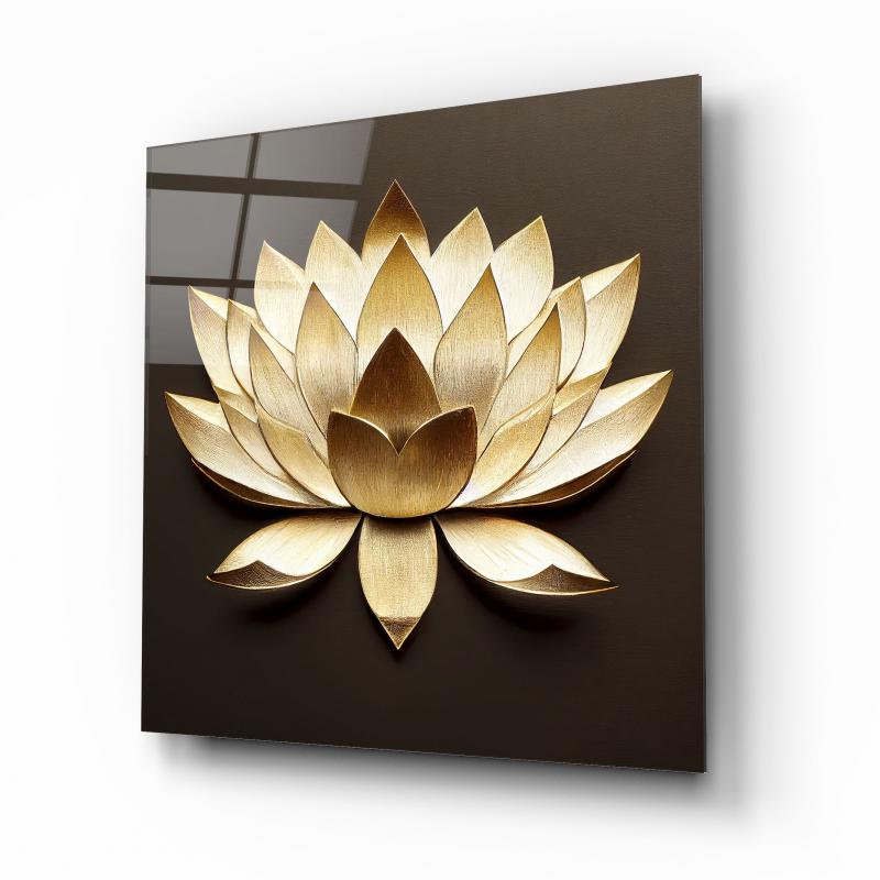 Lotus Çiçek Kare Cam Tablo
