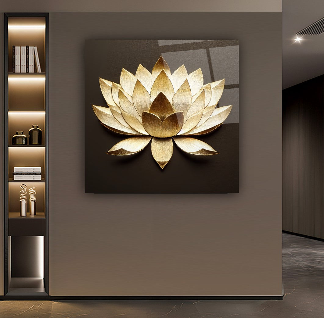Lotus Çiçek Kare Cam Tablo
