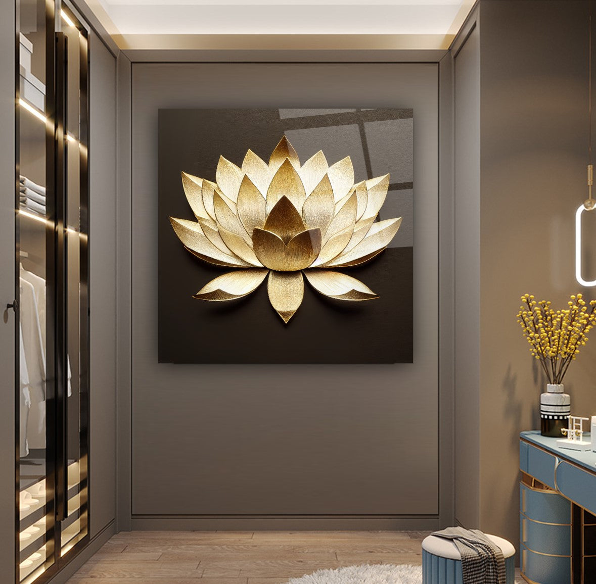 Lotus Çiçek Kare Cam Tablo