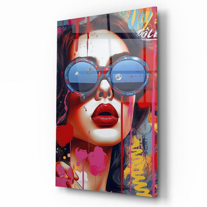 Pop Art Kadın Dikey Cam Tablo