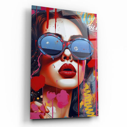 Pop Art Kadın Dikey Cam Tablo