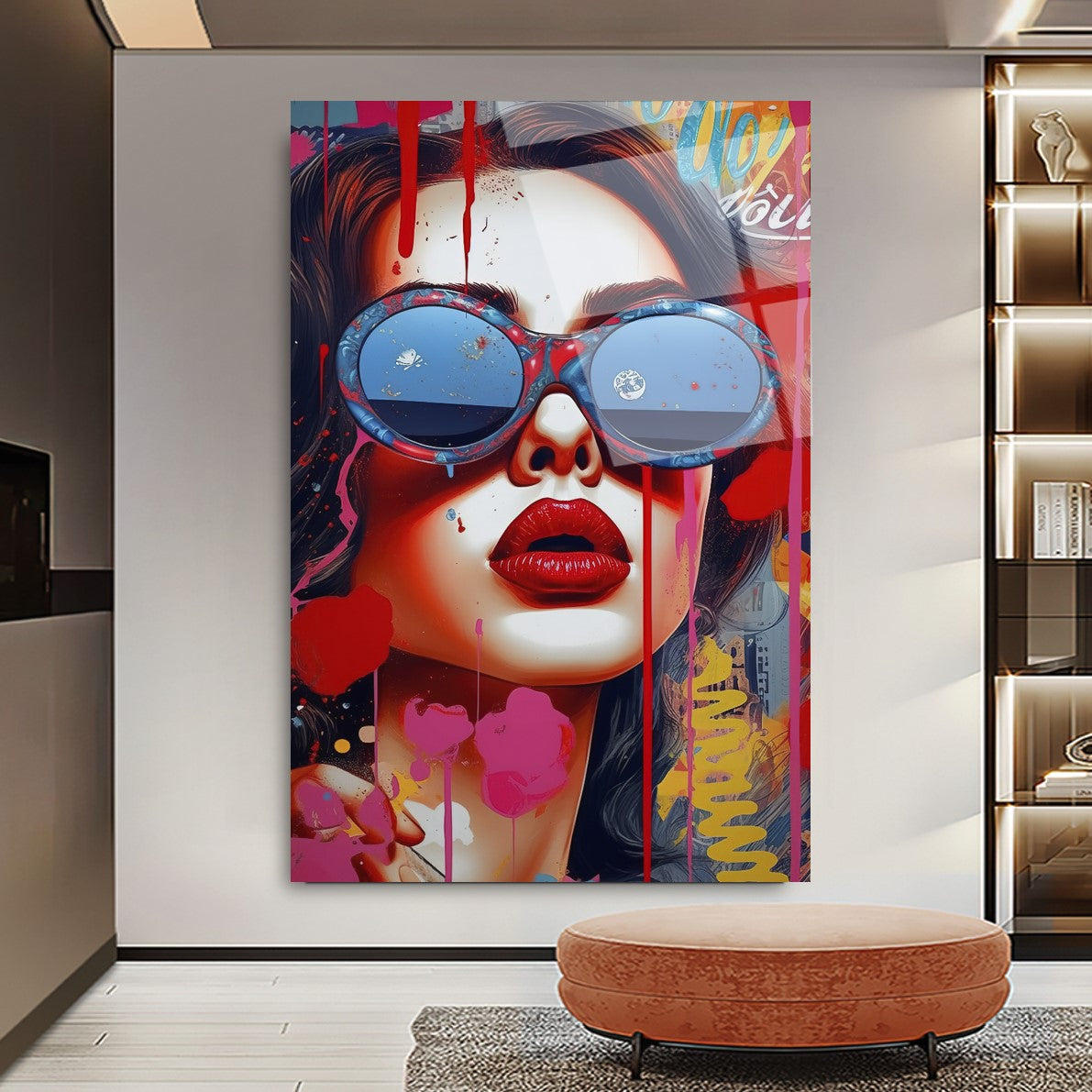 Pop Art Kadın Dikey Cam Tablo