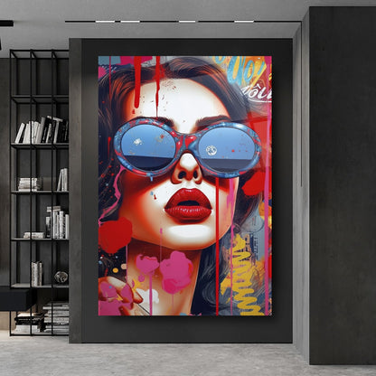 Pop Art Kadın Dikey Cam Tablo