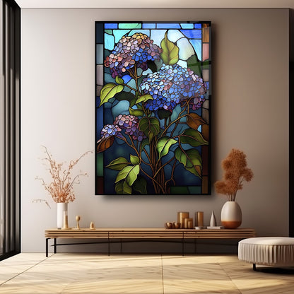 Çiçek Vitray Desen Dikey Cam Tablo