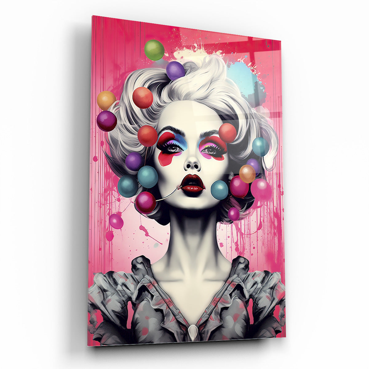Kadın Pop Art Dikey Cam Tablo