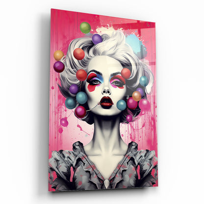 Kadın Pop Art Dikey Cam Tablo