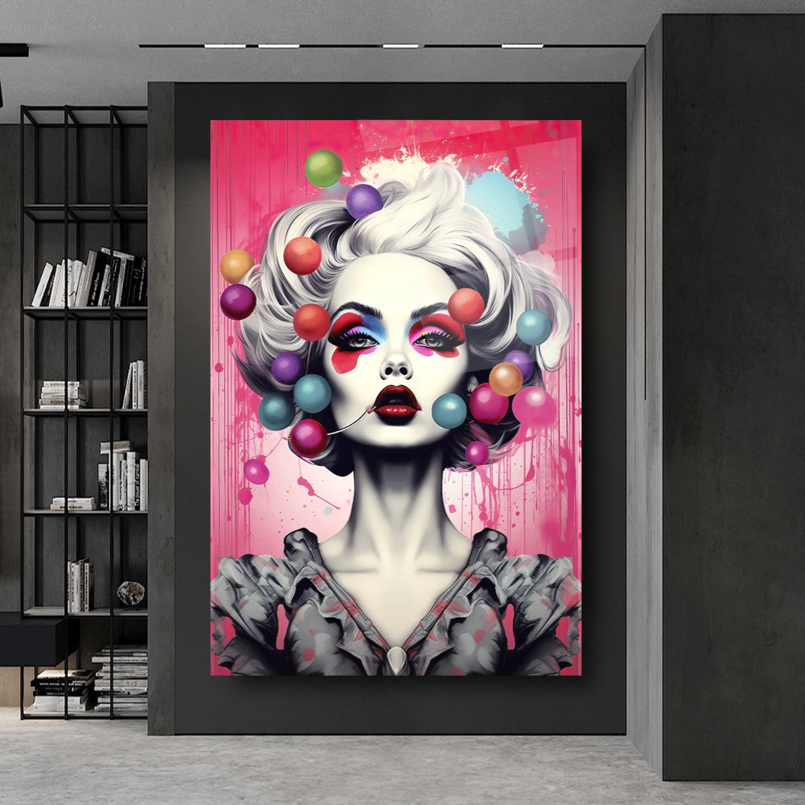 Kadın Pop Art Dikey Cam Tablo