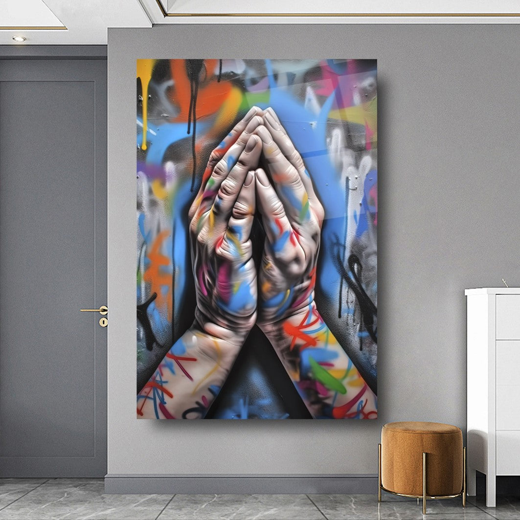 Grafiti Eller Dikey Cam Tablo