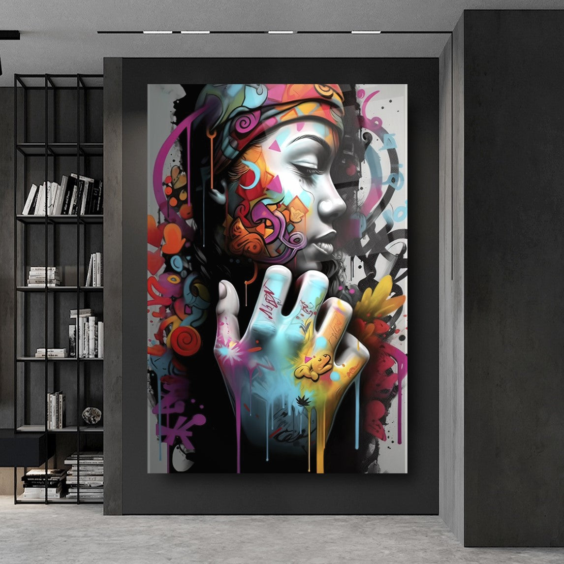 Grafiti Kadın Dikey Cam Tablo