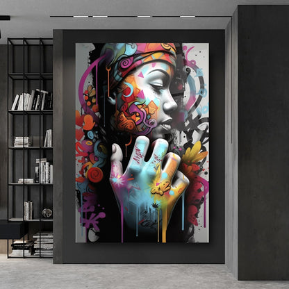 Grafiti Kadın Dikey Cam Tablo