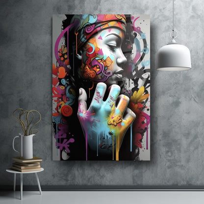 Grafiti Kadın Dikey Cam Tablo