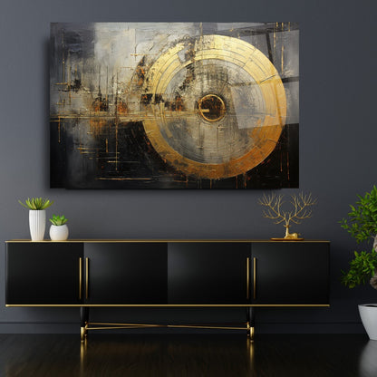Gold Soyut Yatay Cam Tablo