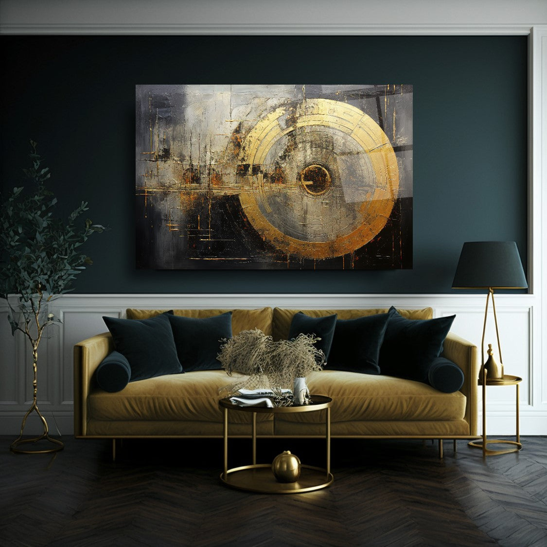 Gold Soyut Yatay Cam Tablo