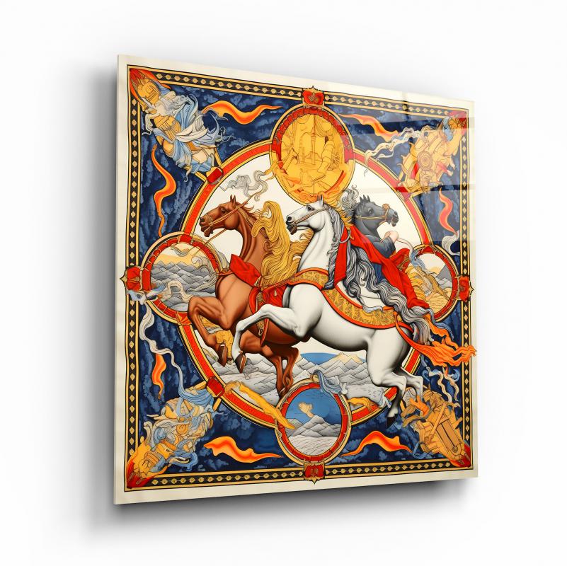 Hermes Atları Kare Cam Tablo