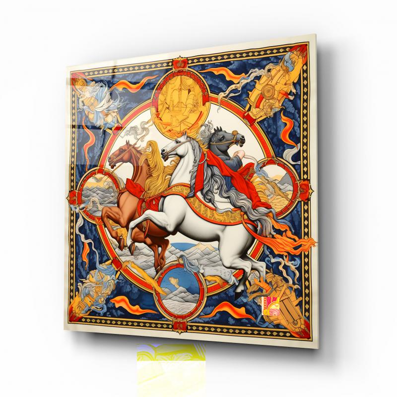 Hermes Atları Kare Cam Tablo