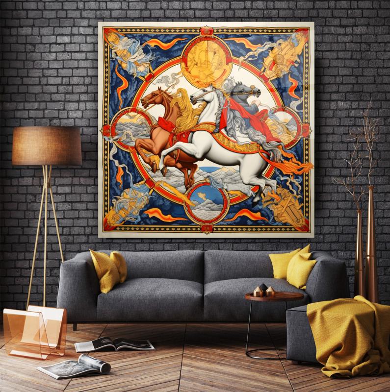 Hermes Atları Kare Cam Tablo