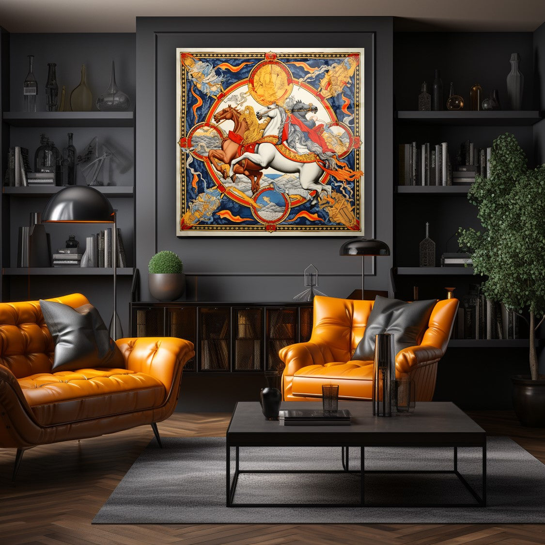 Hermes Atları Kare Cam Tablo