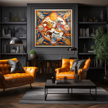 Hermes Atları Kare Cam Tablo