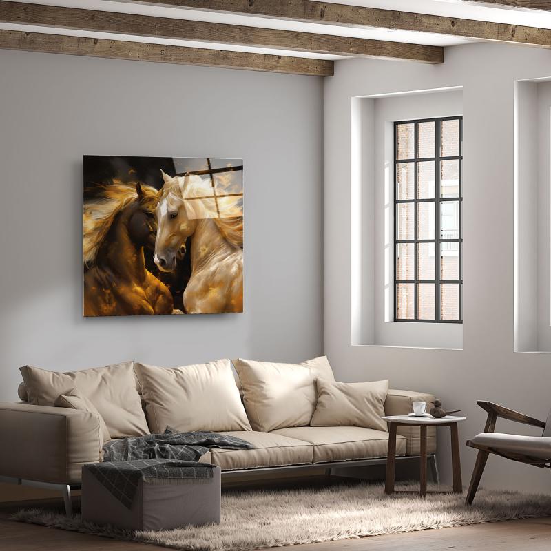 Atlar Kare Cam Tablo